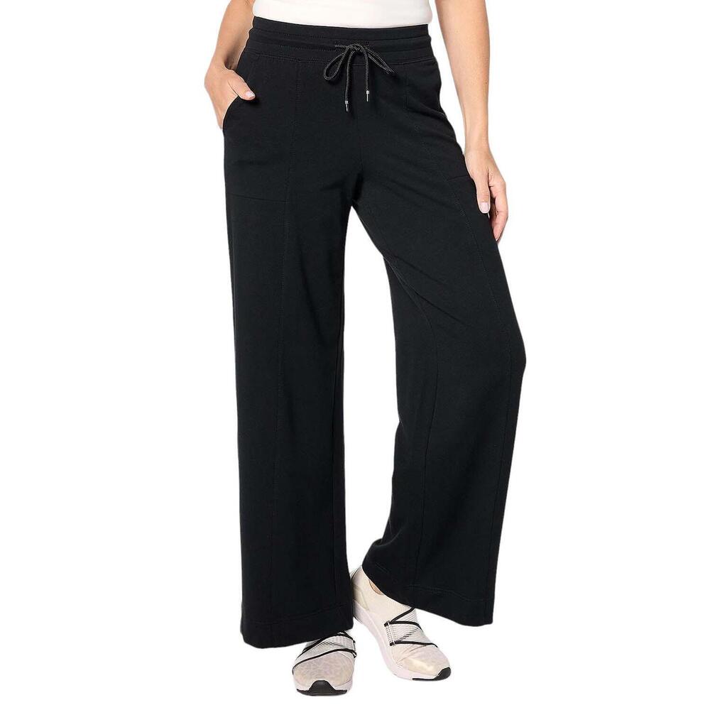 Denim & Co. Active French Terry Wide Leg Pant Black - Regular